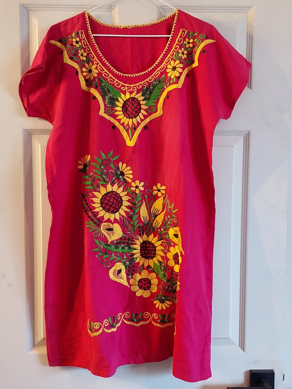 Bright Pink Embroidered Sunflower Tunic Top
